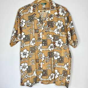 Beach Crew Men’s XL Button Up Casual‎ Shirt Tropical Sea Turtles Floral Tiki